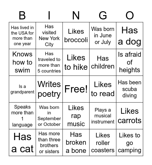 Find Someone Who... Bingo Card