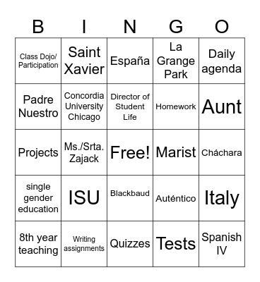 la noche de vuelta a la escuela Bingo Card