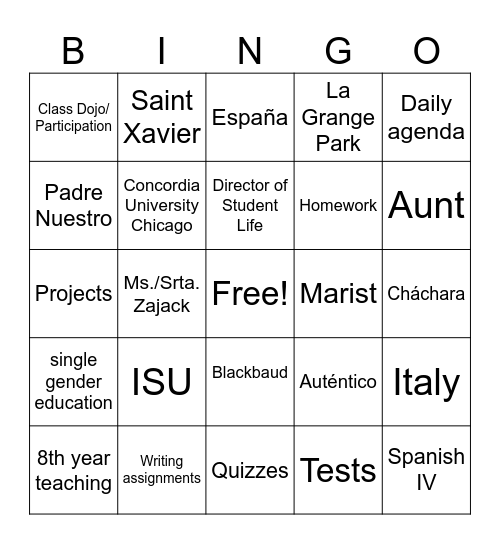 la noche de vuelta a la escuela Bingo Card