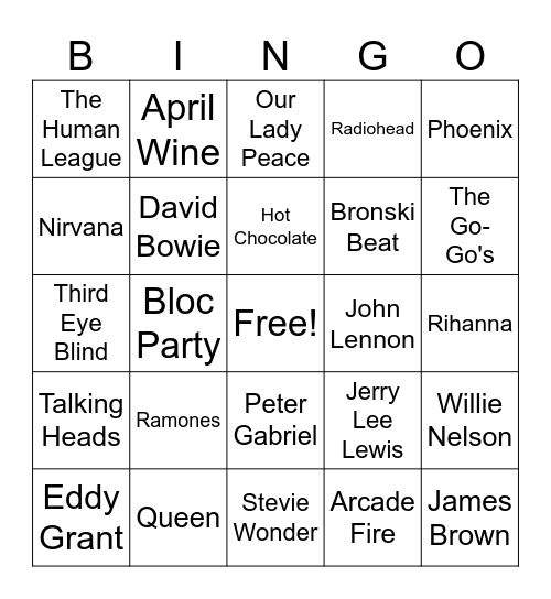 Bingo Game 1 Bingo Card