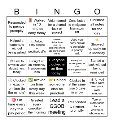 Punctuality | Consistency | Teamwork! Bingo Card