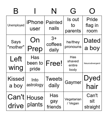 Gay Bingo Card
