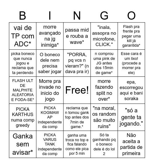 Dani LOL Bingo Card