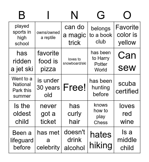Find Someone Who: Bingo Card