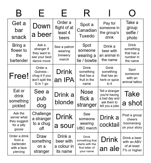 BREWERY BINGO Card