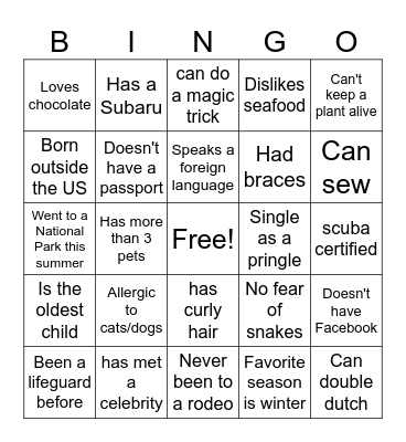 Find Someone Who: Bingo Card
