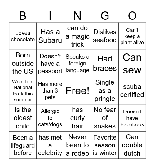Find Someone Who: Bingo Card