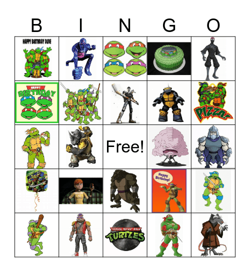 Teenage Mutant Ninja Turtle Birthday BINGO Card