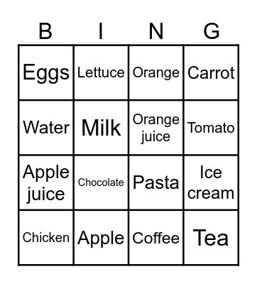 Supermarket Bingo Card
