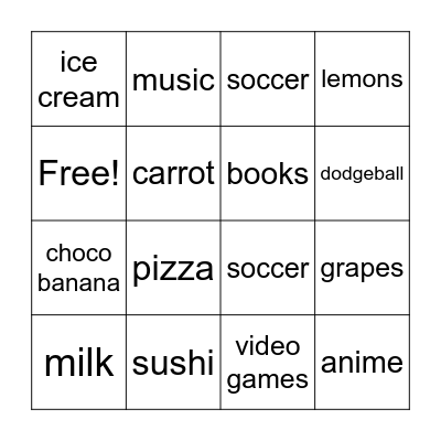 what do you like? Bingo Card