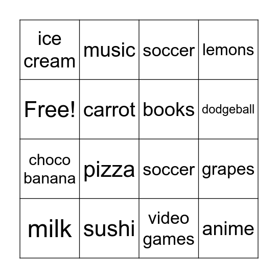 what do you like? Bingo Card