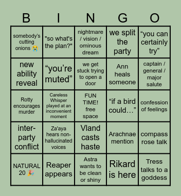 Hellraizers Session 95 Bingo Card