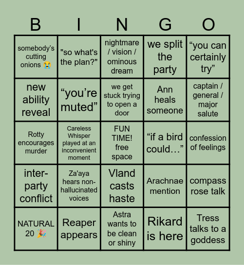 Hellraizers Session 95 Bingo Card