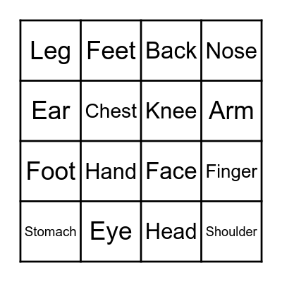 Parts of the Body Bingo Card