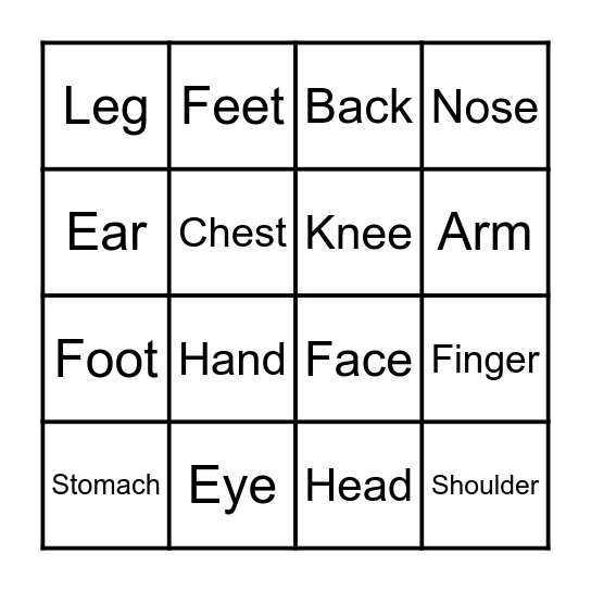 Parts of the Body Bingo Card
