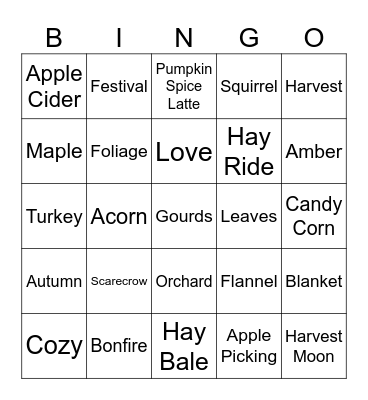 Family Fall Festival Bingo Card