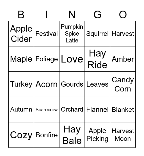 Family Fall Festival Bingo Card