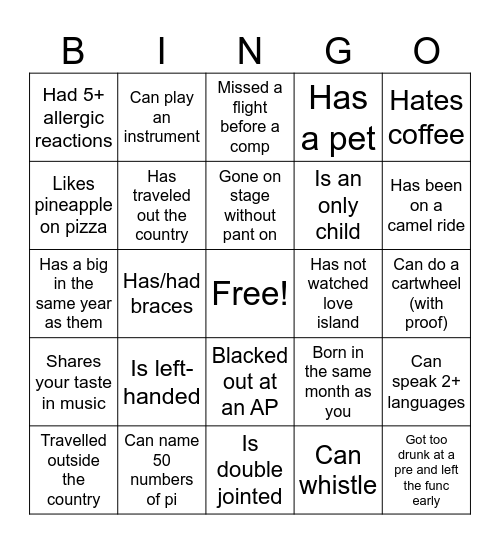 Jhoomie Bingo! Bingo Card