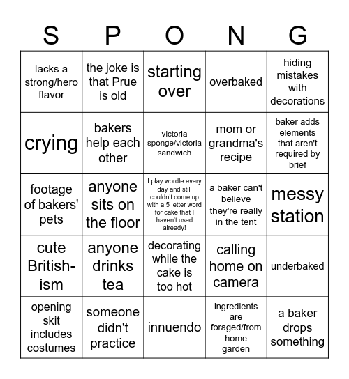 Cake Week 2025 Bingo Card