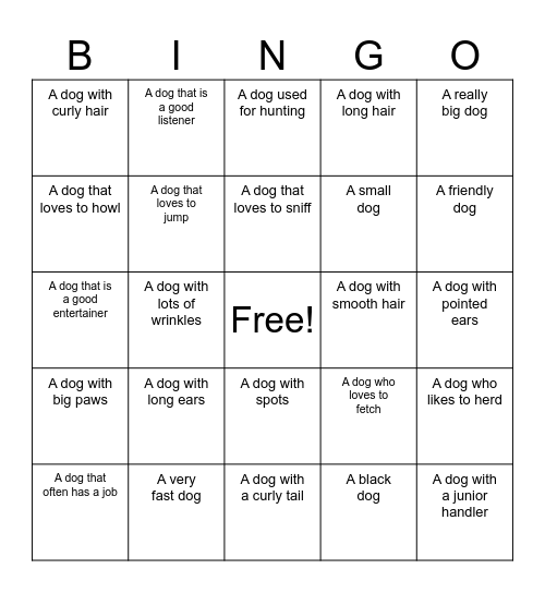 🐾 Name that dog! 🐾 Bingo Card