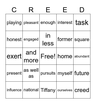 FFA Bingo Card