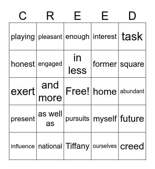 FFA Bingo Card