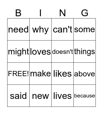Sight Word Bingo! Bingo Card