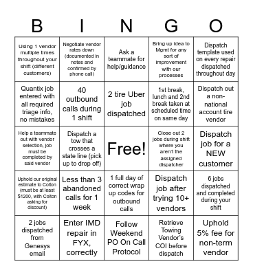 OTR Bingo Card