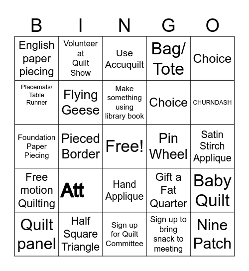 QUILT BINGO Card
