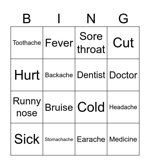 HEALTH PROBLEMS Bingo Card