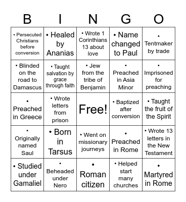 Apostle Paul Bingo Card