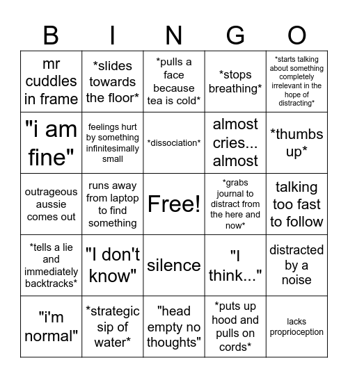 therapy session bingo Card