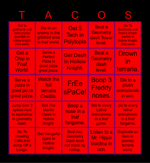 Toy Freddy Plays Hollow Knight At Freddys: Silksong Bingo Card