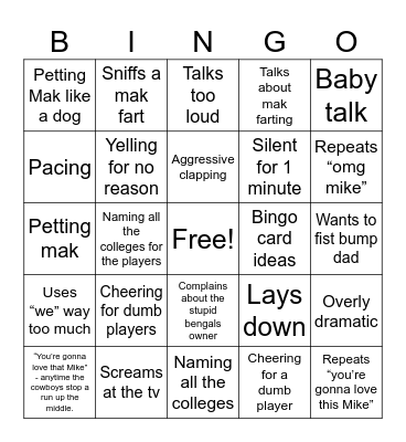 Football Watching Bingo Card