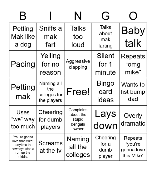 Football Watching Bingo Card
