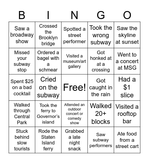 WELCOME TO NYC IT SUCKS YOURE GOING TO LIVE IT Bingo Card