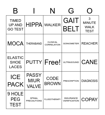Rehab Week Bingo Card