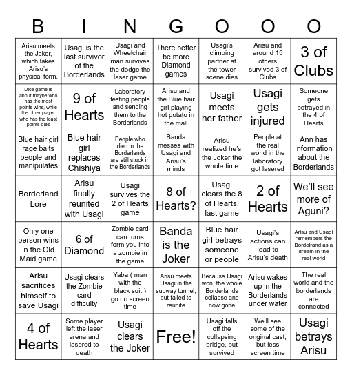 Alice in Borderland Bingo Card