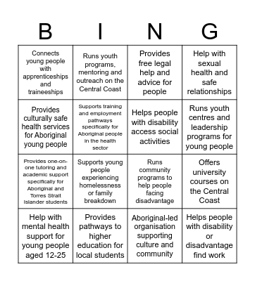 Find a service Bingo Card