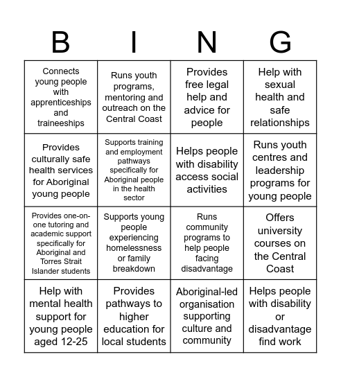 Find a service Bingo Card