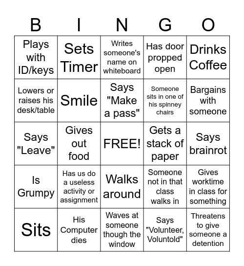 Sherman Bingo Card