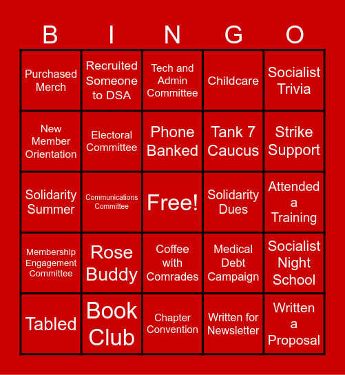 DSA Bingo Card