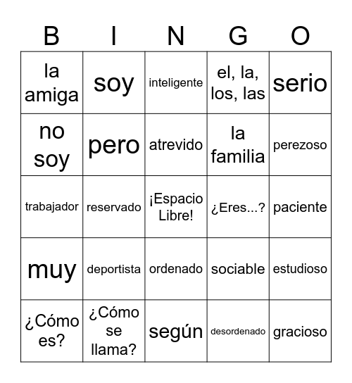 Realidades 1 Capítulo 1B Bingo Card
