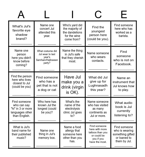 Icebreaker Bingo Card