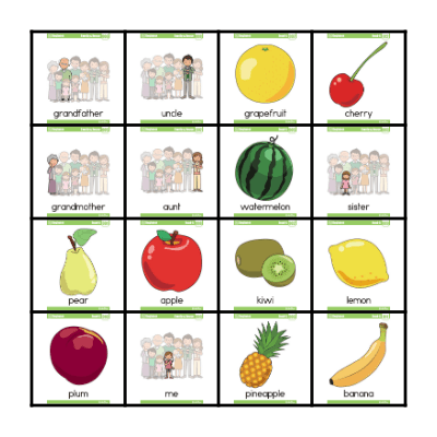 Family&Fruits Bingo Card