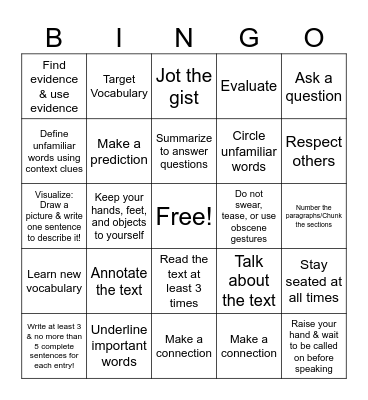 Comprehensive Quiz Bingo Card