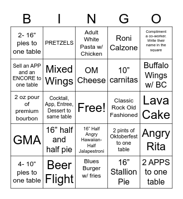 Rock'n Dough BINGO Card