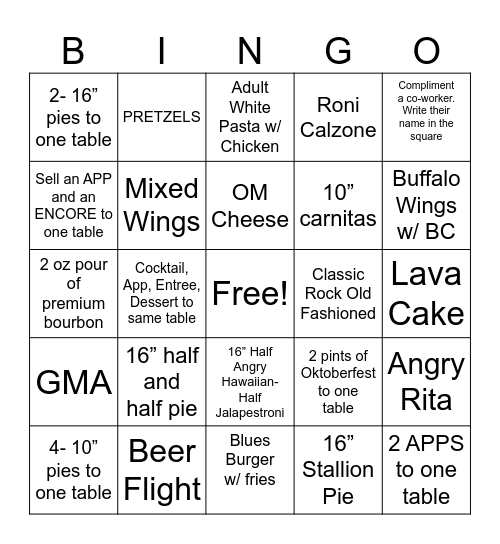 Rock'n Dough BINGO Card