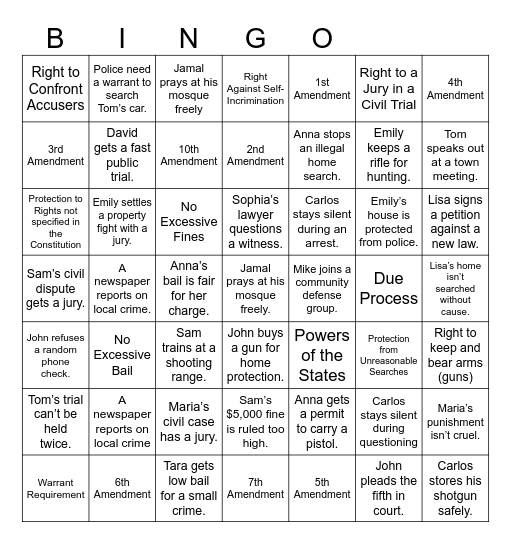 Bill of Rights Bingo Card