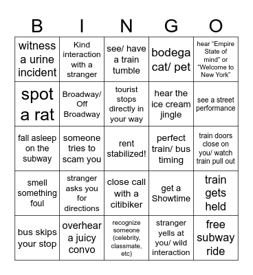 nyc Bingo Card